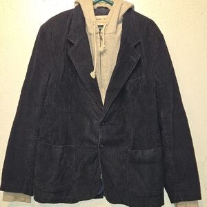 Men's Navy Hooded Corduroy Blazer